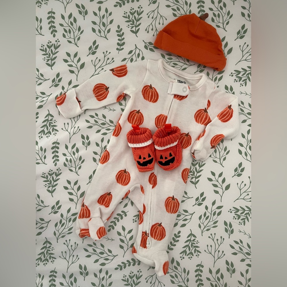 Carter's Orange Pumpkin Print Footie Set